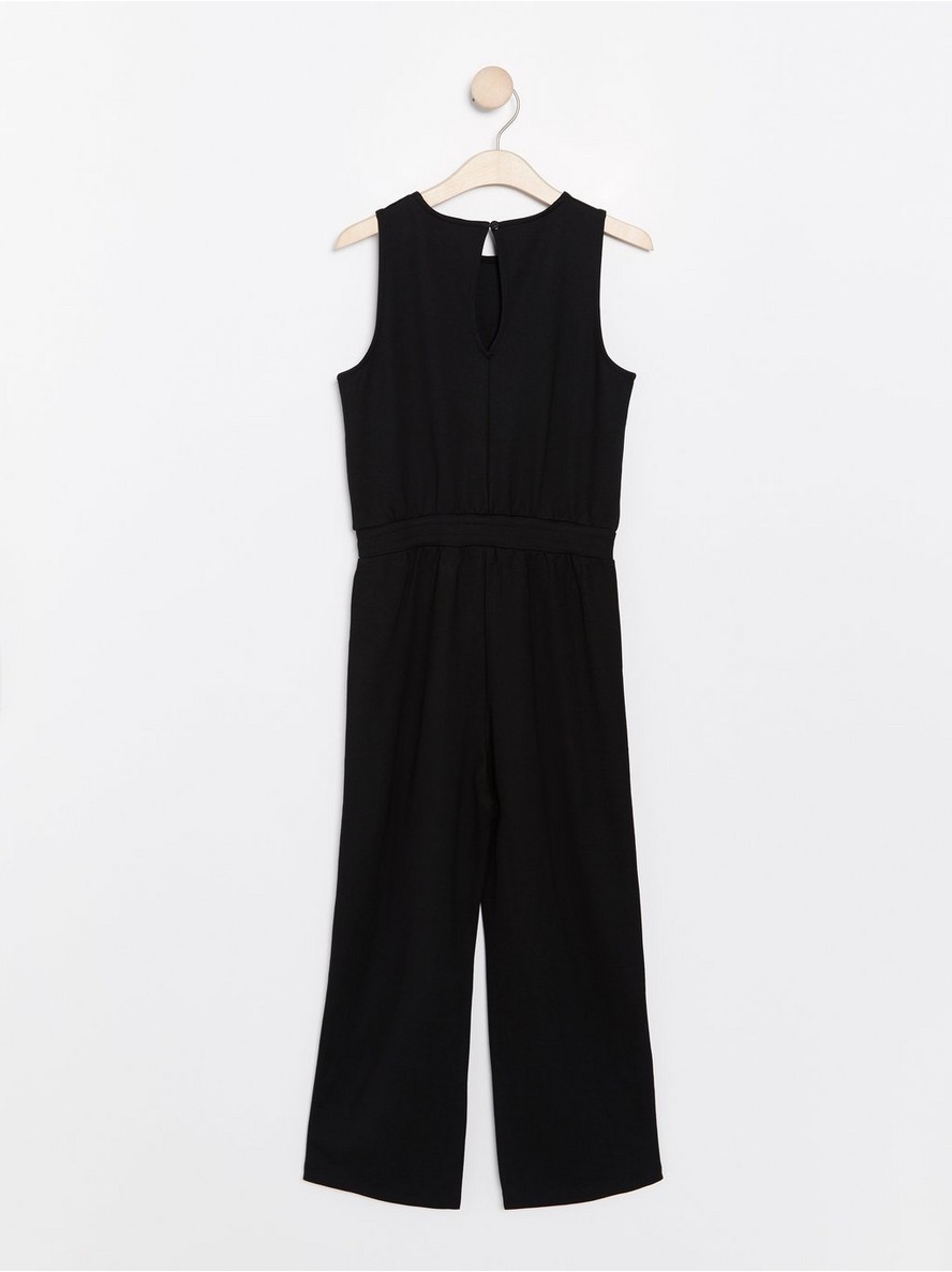 Black sleeveless jumpsuit with white side stripes - 7907823-80