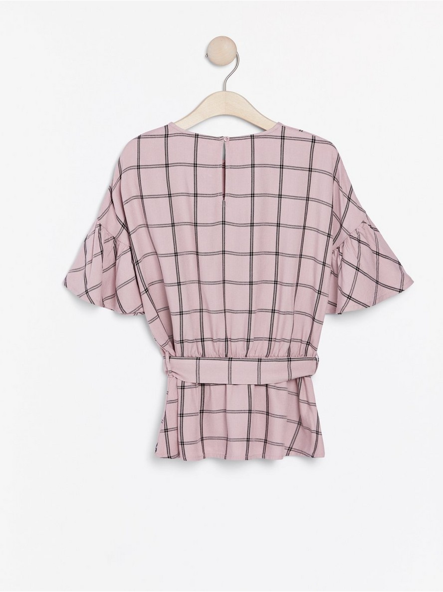 Checked pink blouse with tie belt - 7944249-7351