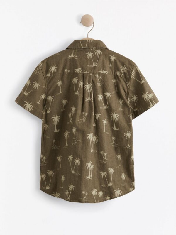 Palm tree patterned short sleeve shirt in linen blend - 7948487-7829