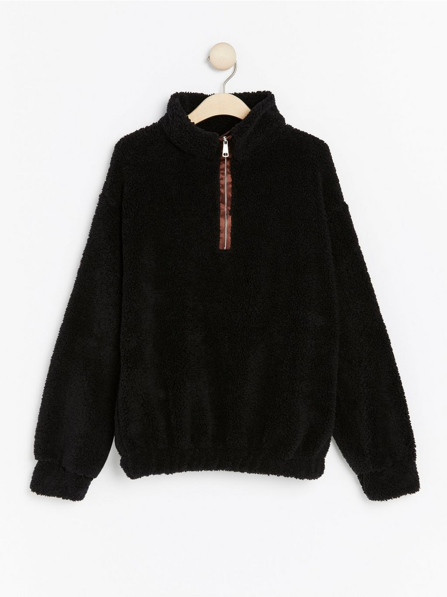 Pile jumper with zip collar - Black, S - 7951172-80|S