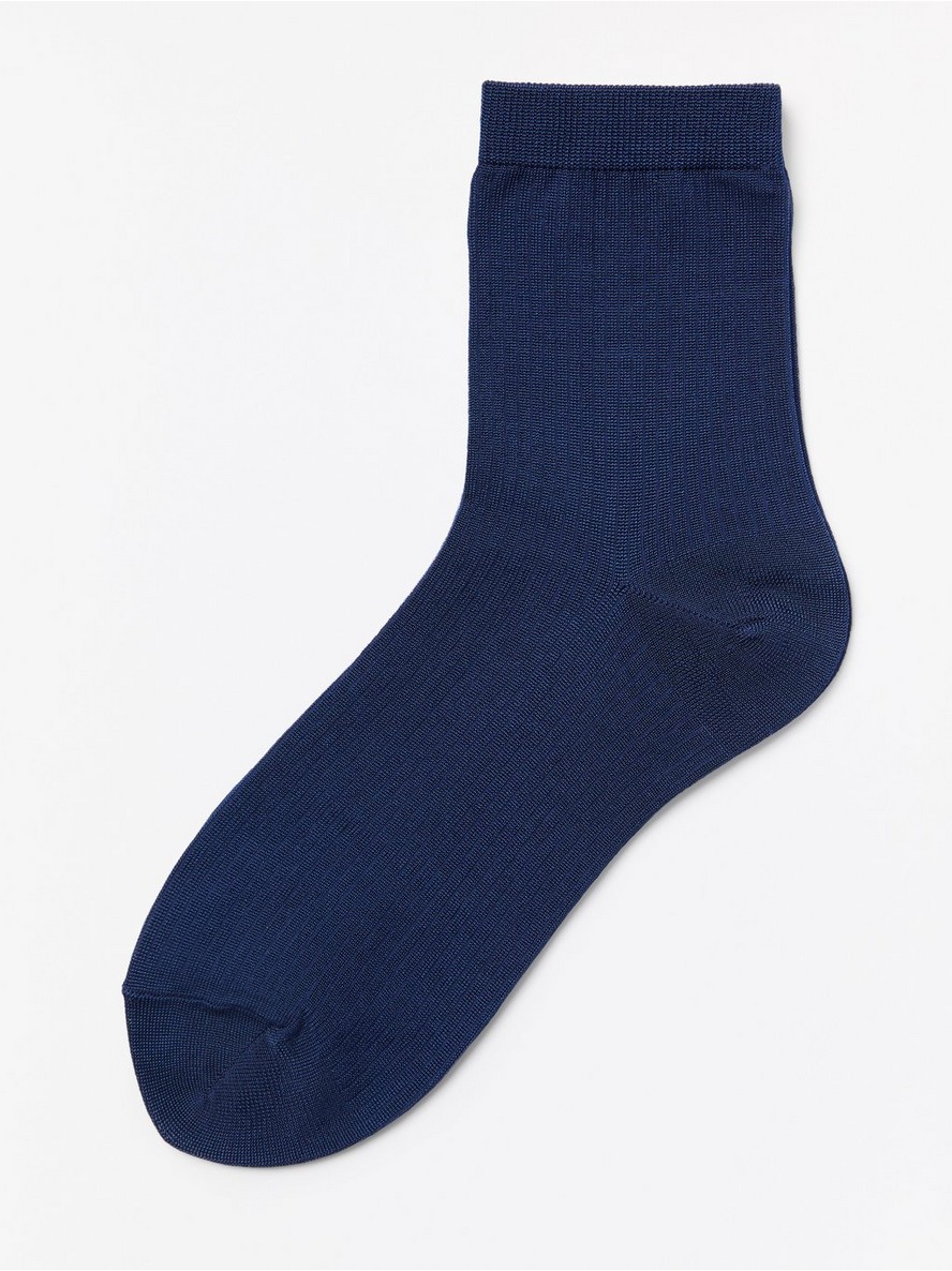 Shiny ribbed socks with short shaft - Dark Blue, 34/36 - 7958903-2120|34/36