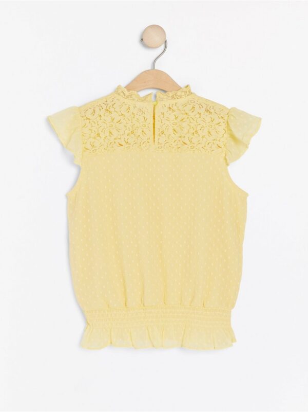 Yellow chiffon blouse with lace and swiss dot pattern - 7988721-3876