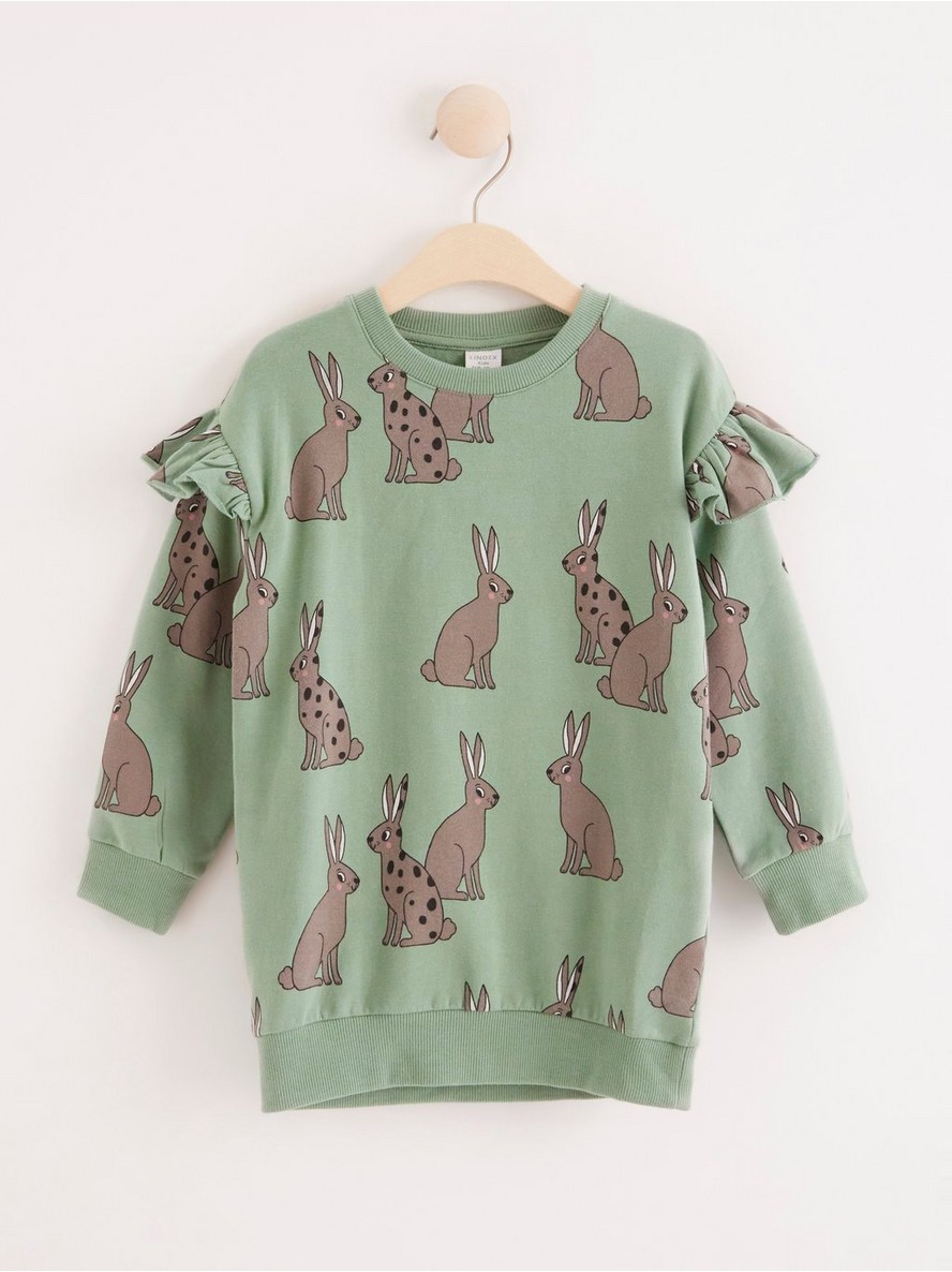 Sweatshirt tunic with rabbits - Light Dusty Green, 128 - 8172203-9308|128