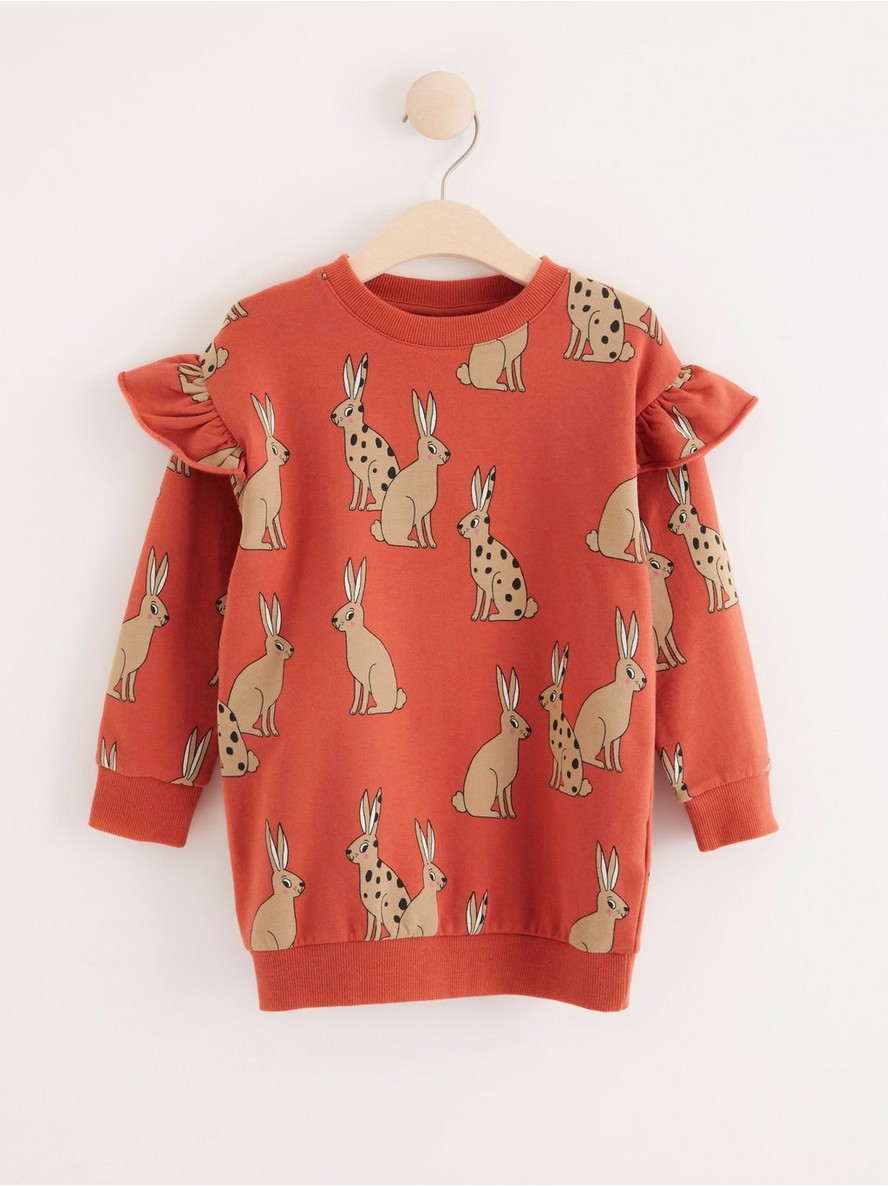 Sweatshirt tunic with rabbits - Dusty Red, 128 - 8172203-9551|128