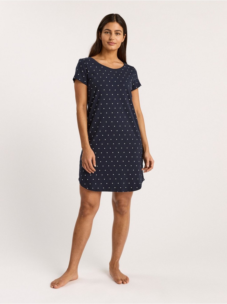 Spavaćice – Navy blue night dress with dots