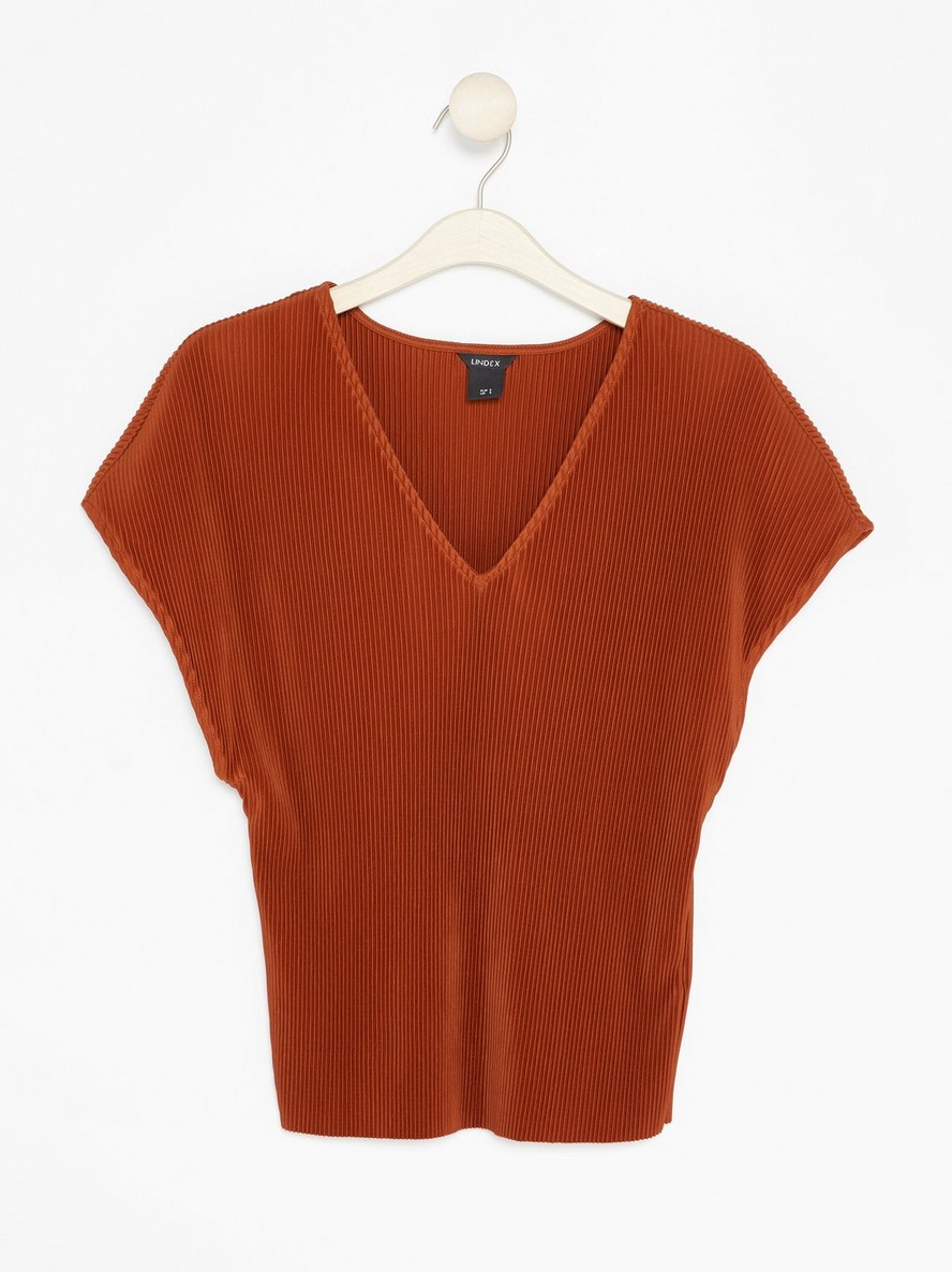 Pleated V-neck Top - 7819450-9486