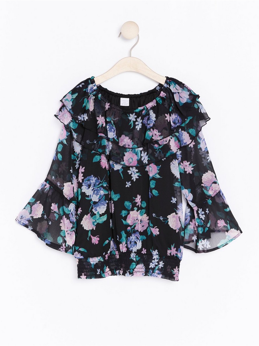Bluze – Floral Chiffon Blouse with Flounces