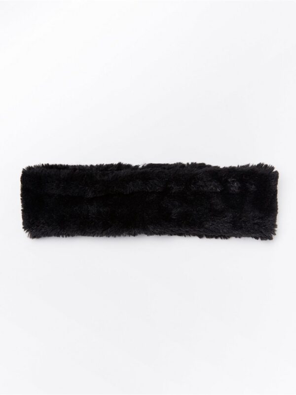 Black fake fur headband - 7877719-80