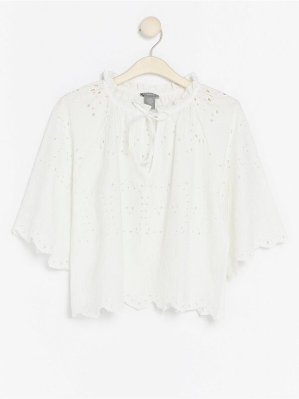 White Hole-embroidered Blouse - 7886662-325