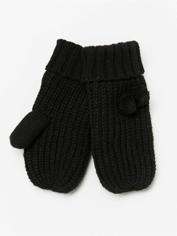 Knitted mittens with pom poms and fleece lining - 7887251-80