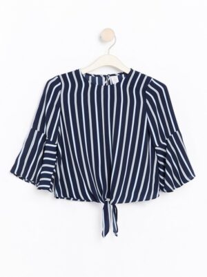 Striped blouse with tie front - 7896419-2150