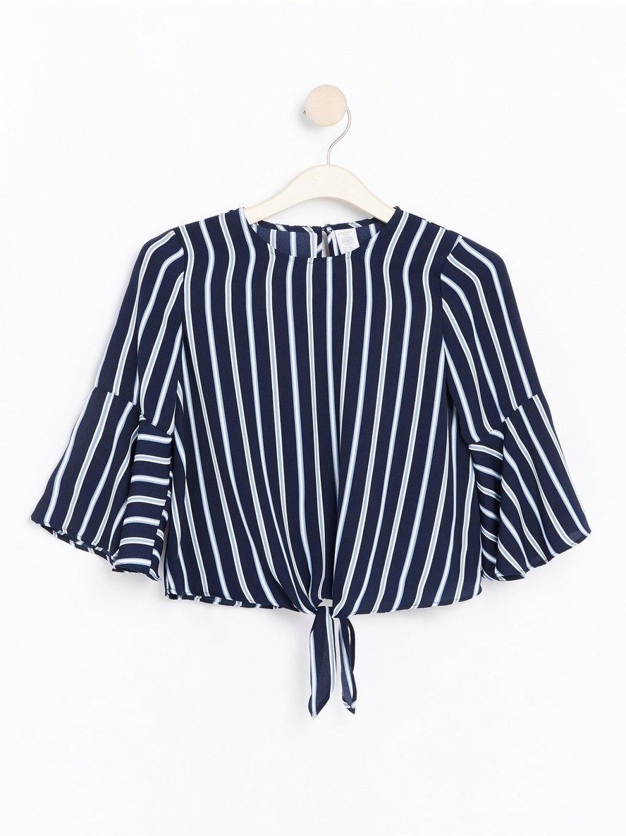 Striped blouse with tie front - 7896419-2150