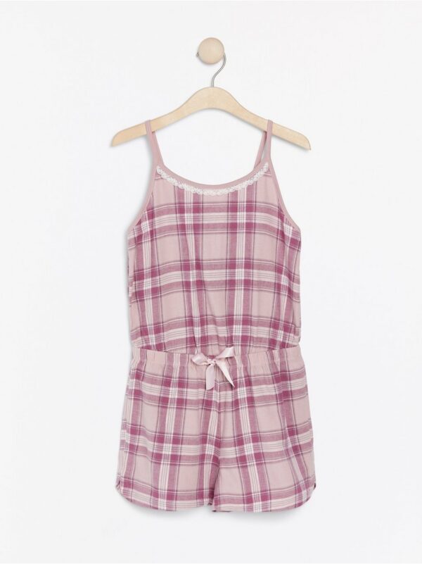 Pink checked flannel pyjama jumpsuit - 7907784-6950