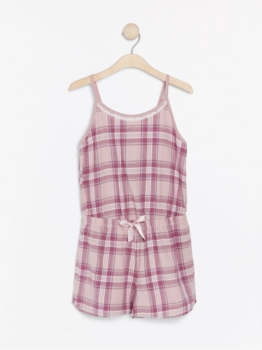 Pidžame – Pink checked flannel pyjama jumpsuit