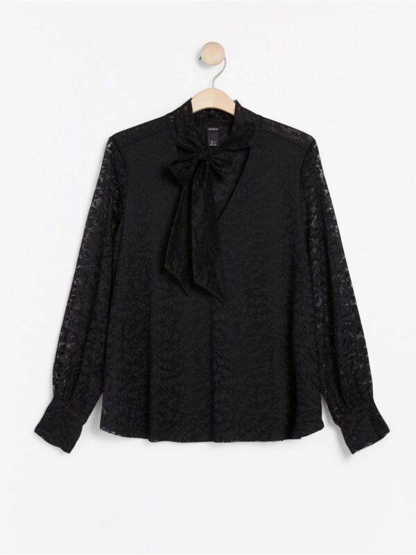 Black lace blouse with tie band - 7910434-80