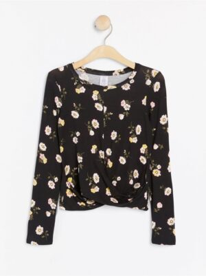 Black top with flower print and wrap detail - 7943387-80