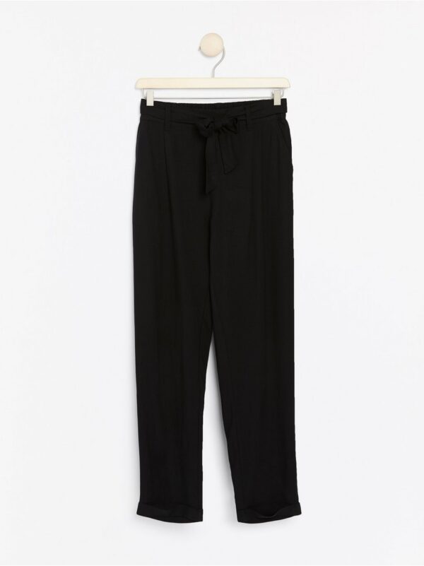 Black loose fit trousers with tie belt - 7943690-80