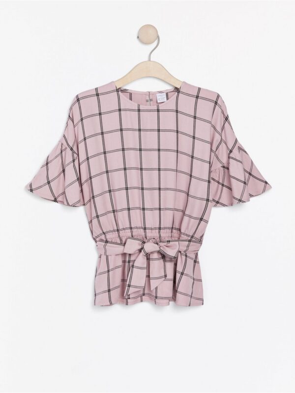 Checked pink blouse with tie belt - 7944249-7351