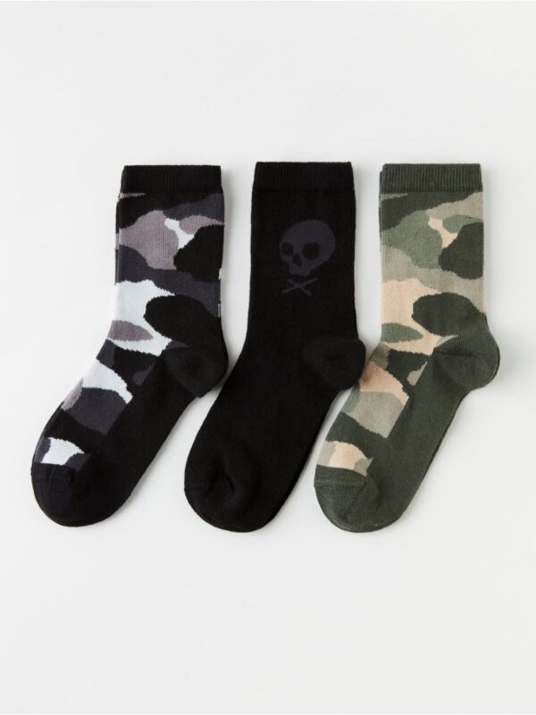 3-pack socks with camouflage pattern and skull - 7953983-8611