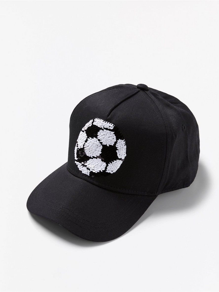 Kačket – Flat peak cap with football in reversible sequins