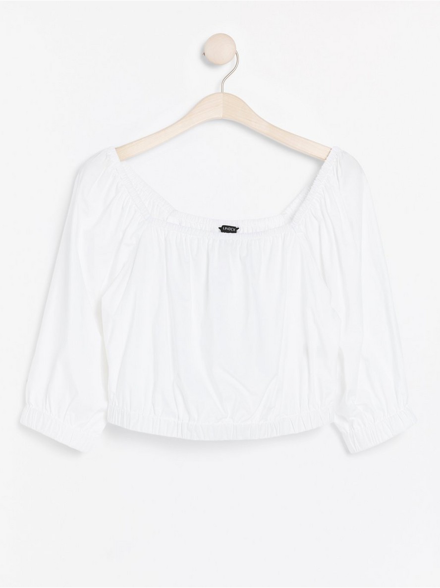 Bluze – White cropped blouse with puff sleeves