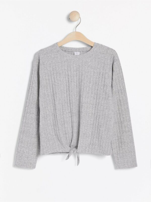 Grey ribbed jumper with knot detail - 7976620-7692