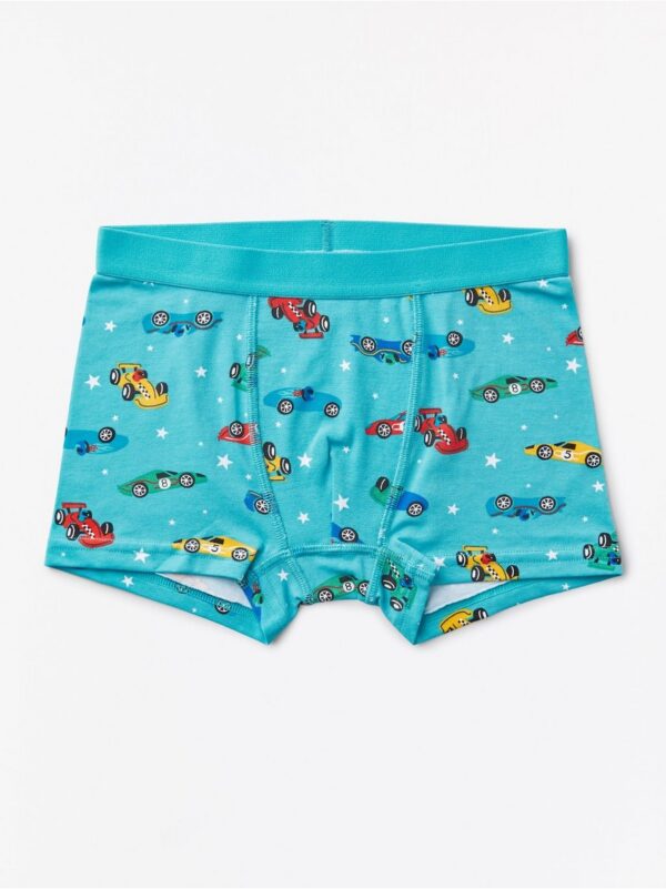 Turquoise boxer shorts with racer cars - 7987658-6668