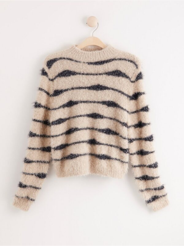 Fuzzy knitted jumper with stripes - 7999380-2011
