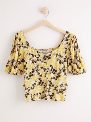 Patterned blouse with puff sleeve and flounce - 8000204-2717