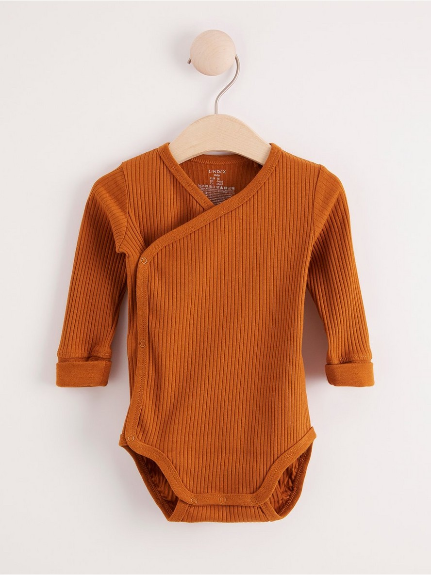 Ribbed wrap bodysuit with long sleeves - 8002778-9437
