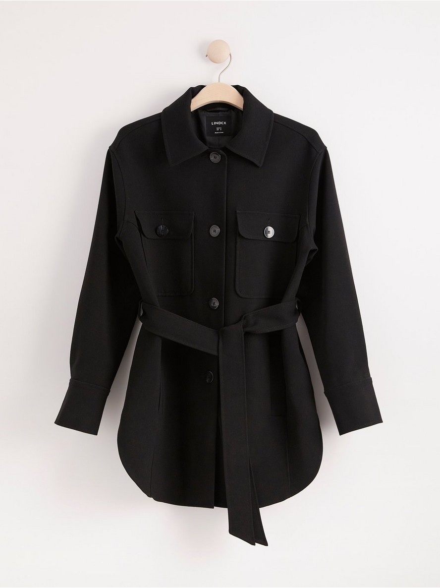 Black coat with tie belt - 8010199-80
