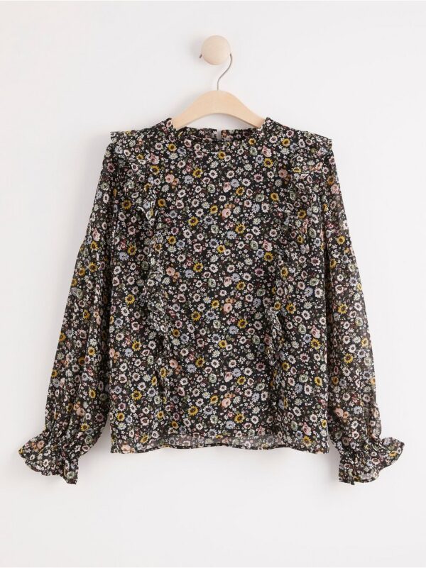 Blouse with flounces and flower pattern - 8016265-80