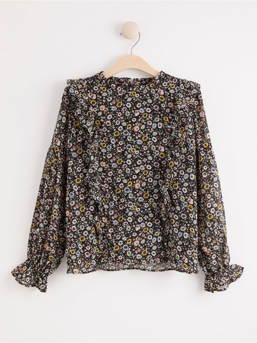 Bluza – Blouse with flounces and flower pattern