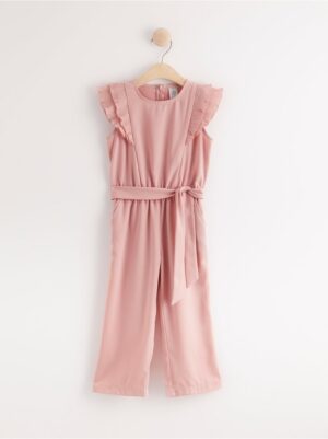 Pink jumpsuit with pleated frill sleeves - 8016589-7723