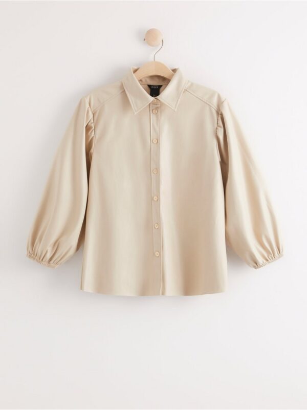 Beige puff sleeve blouse in imitation leather - 8019271-9524