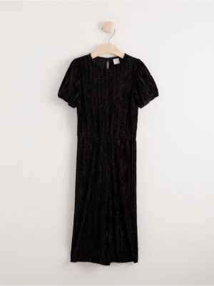 Velvet jumpsuit with lurex stripes and puff sleeves - 8072370-80