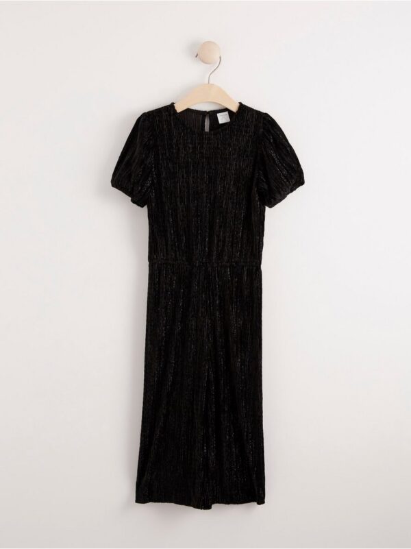 Velvet jumpsuit with lurex stripes and puff sleeves - 8072370-80
