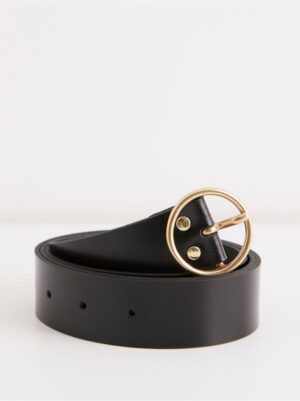Leather belt with round metal buckle - 8091722-80