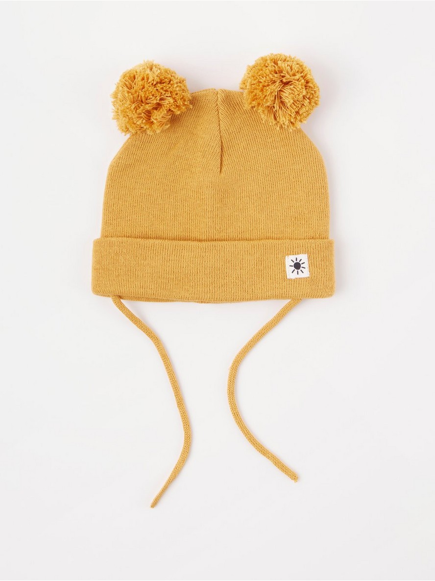 Kapa – Fine-knit beanie with pom poms and tie band