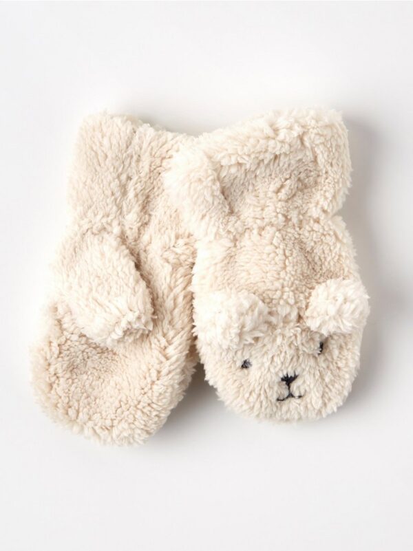 Pile mittens with bear motif - 8205054-1230