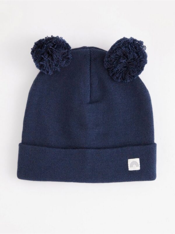 Fine-knit beanie with pom poms and tie band - 8205120-2150