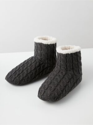 Cable knit slippers with pile lining - 8221677-7787