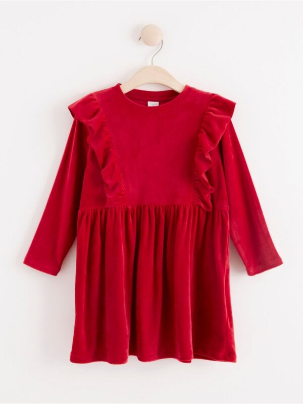 Velour dress with frills - 8238995-7395