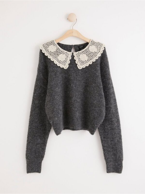 Knitted jumper with crochet lace collar - 8256915-146