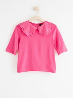 Short sleeve top with lace collar - 8266731-7630