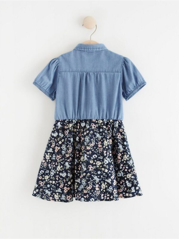 Denim dress with floral skirt - 8291548-2150