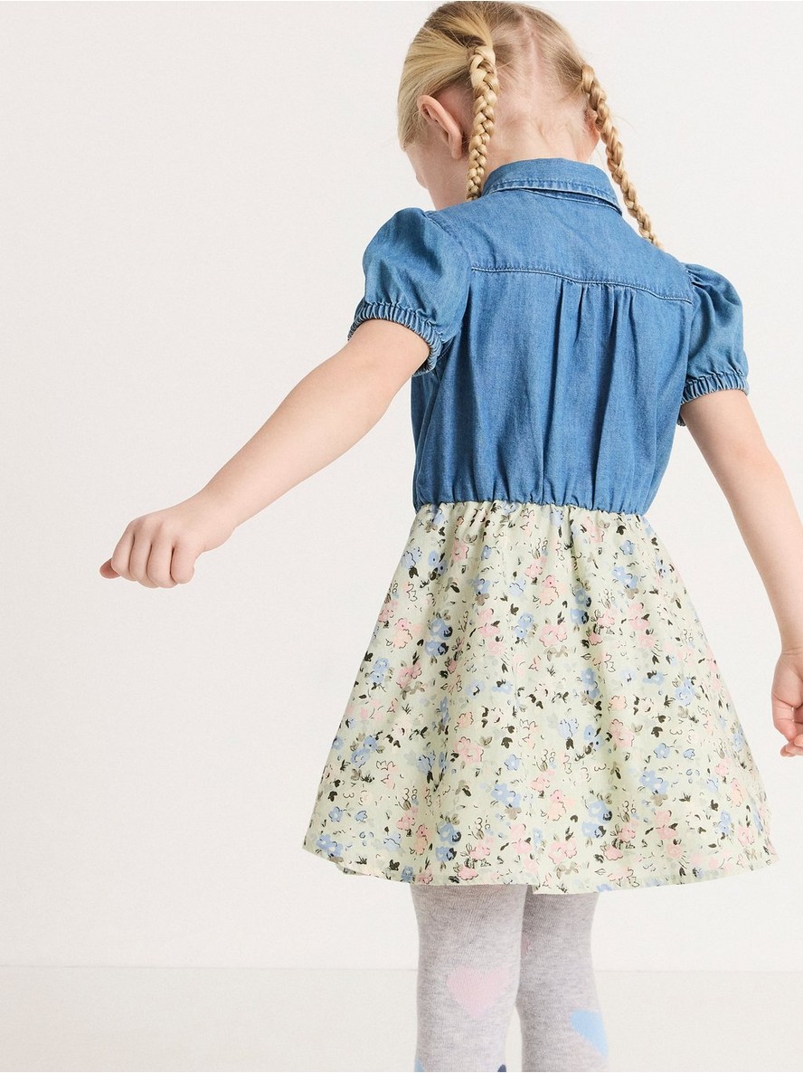 Denim dress with floral skirt - 8291548-9949