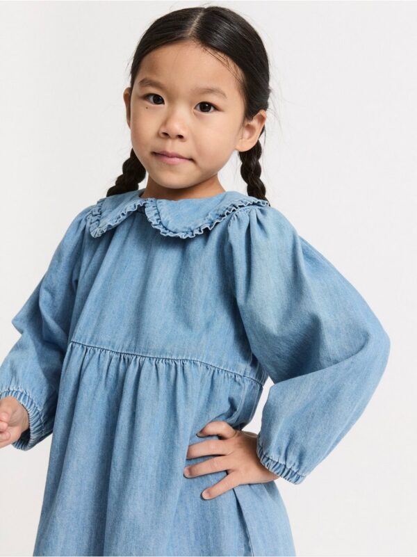 Denim dress with flounce and collar - 8291549-790