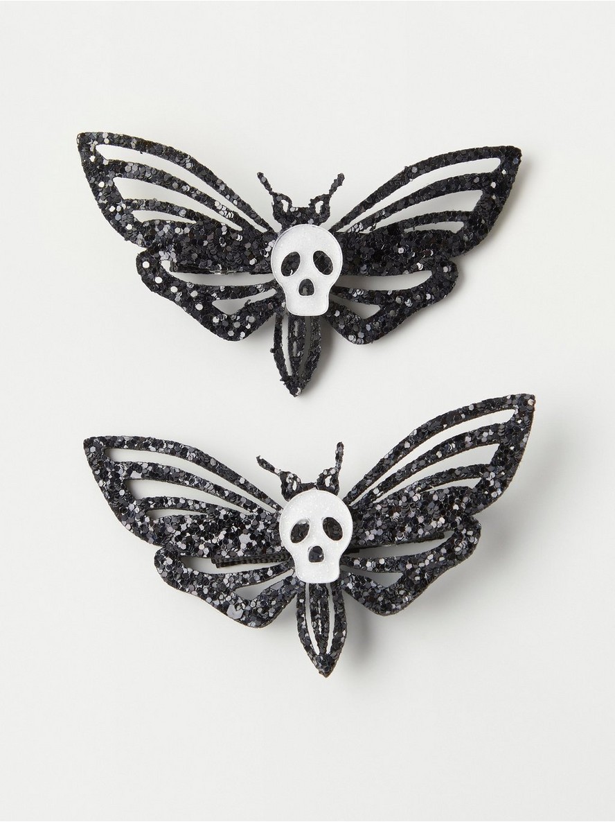 2-pack butterfly hair clips with glitter and skulls - 8295269-80
