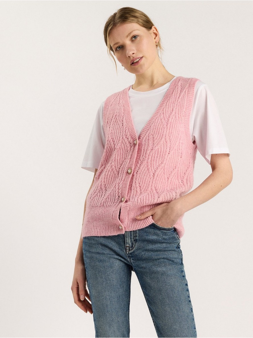 Cable knit vest with buttons - 8305430-6873